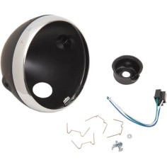 Lucas Style 7 Side Mount Headlight Shells Chrome, Flat Black