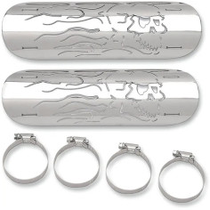 Flaming Skull Heat Shields Chrome