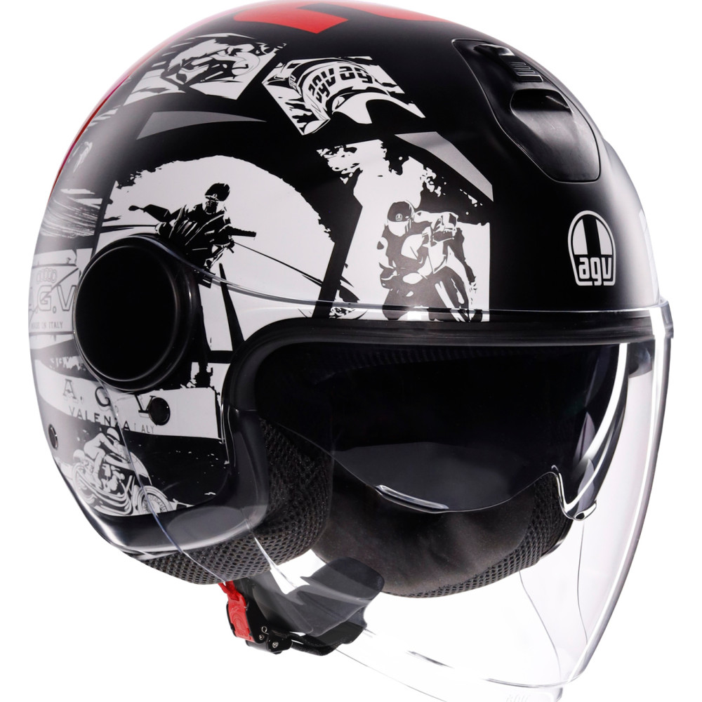 Eteres History Matt Black/white/red - Motorbike Open Face Helmet E2206