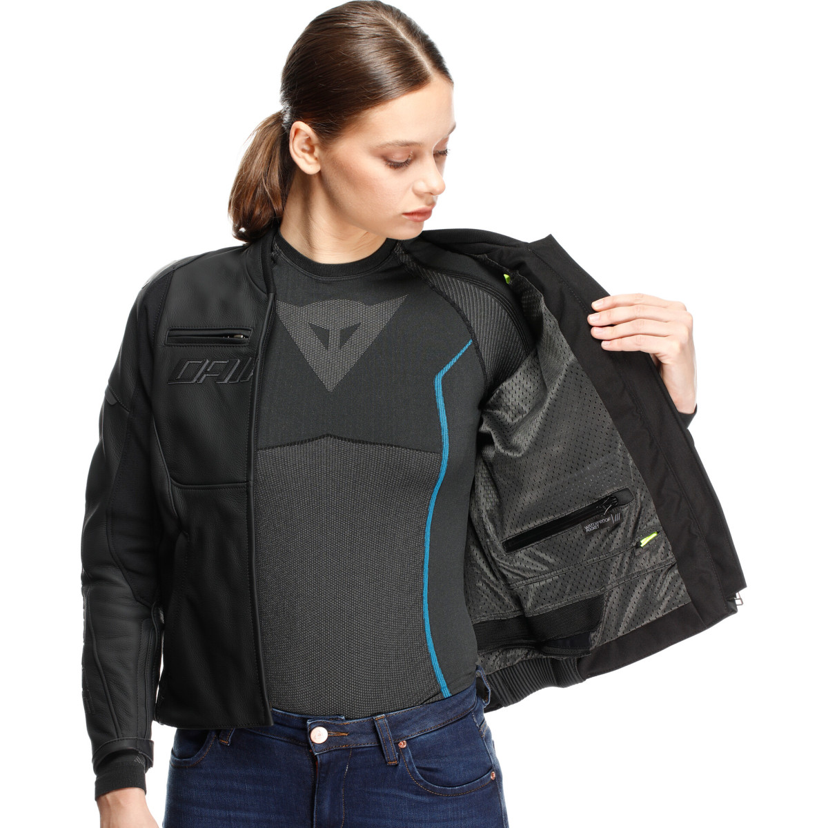 Jacheta Dainese Racing 5 - Dama / Piele / Negru - 2025