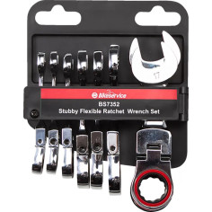 Stubby Flex Head Ratchet Combination Wrench Set Silver